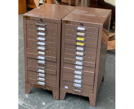 A pair of vintage filing cabinets, each of fourteen drawers, 29x42x66cmH 