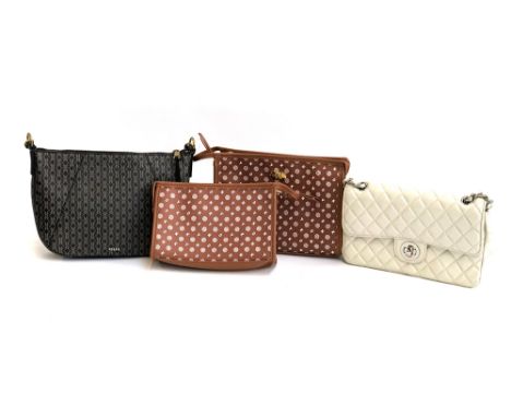 A Fossil handbag; together with two DKNY pouches and a further white quilted bag (4) 