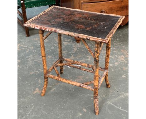 A vintage tiger bamboo occasional table with japanned top, 65x45x72cmH 