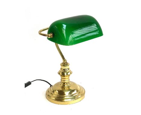 A gilt metal and green glass bankers lamp 