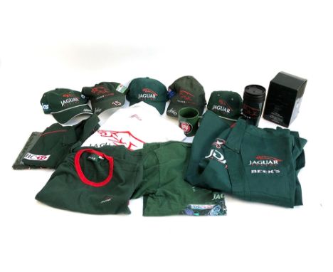 Jaguar F1 interest: a large lot c.2000-2004, to include Mark Webber cap, Antonio Pizzonia cap, three other caps; mug; flask; 