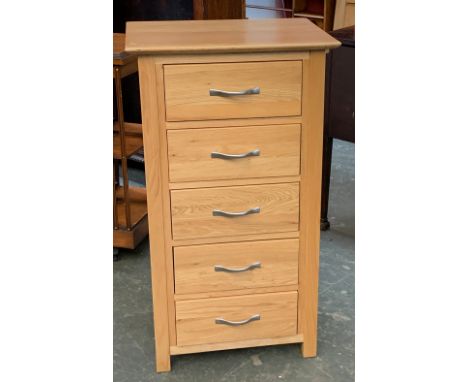 A modern light oak unit of five drawers, 57x42x102cmH 