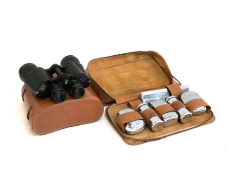 A pair of Omega 7x50 vintage binoculars in hard case; together with a gent's vanity case, AF 