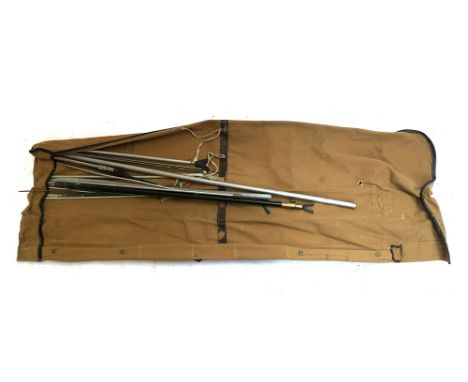 A vintage canvas and leather rod bag, containing a large quantity of bank sticks 