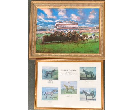 Claire Eve Burton, oleograph print of a steeplechase, numbered 400/400, 45x60cm; together with 'Scotlands Champions at Aintre