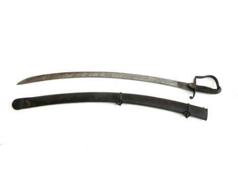 A 1796 pattern Light Cavalry Officer's sword, 83cm broad curved blade with shallow fuller, with plain steel stirrup-hilt and 