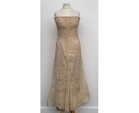 A vintage lace dress with silk underskirt, with label for Hazelle, 10 Queensferry Street, Edinburgh, approx. size 6-8 