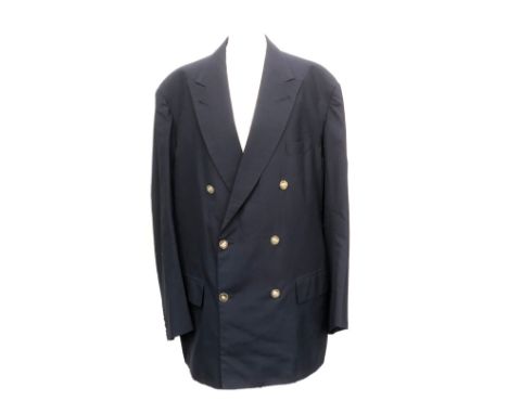 An Anderson &amp; Sheppard navy light wool double breasted blazer c.1996, with brass buttons, approx. 44" chest 