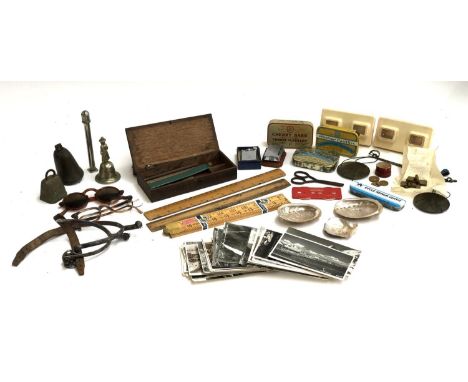 A quantity of desk objects to include pen box; engineers rulers; Two lighters, Beacon "The Roller" with leather case and Polo