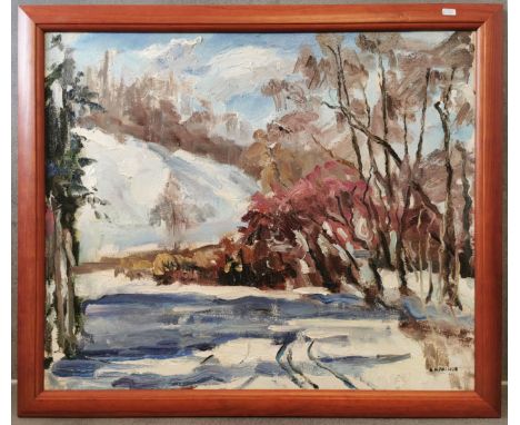 KRASNOV, ALEXEIJ (geb. 1923), Gemälde: "Erster Schnee", Öl auf Leinwand, u. r. kyrillisch signiert sowie revers auf der Leinw