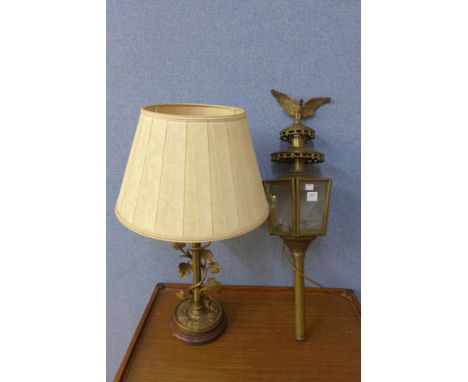 A brass table lamp and a brass lantern