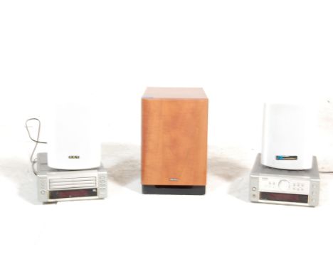 A collection of vintage audio equipment to include a pair of Denon speakers DSW - 500SD, a Denon UDRA - M10 mini system, toge