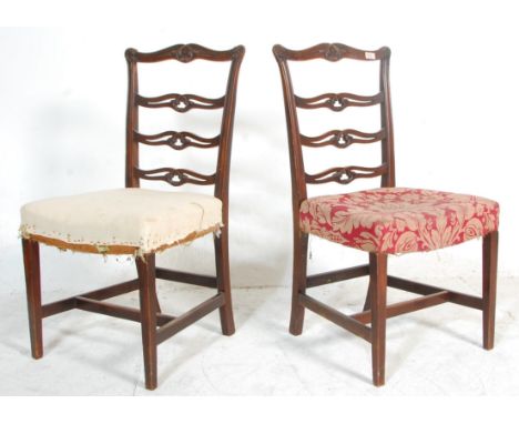 A pair of 18th century mahogany Chippendale revival mahogany dining chairs. Raised on&nbsp; square tapering legs united by st