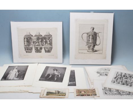 A large collection of approximately 58 antique prints / illustrations after William Hogarth and various fashion related print