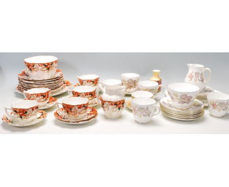 A collection of antique fine bone china tea sets to include a quantity of wedgwood cups and saucers in the Lichfield pattern 