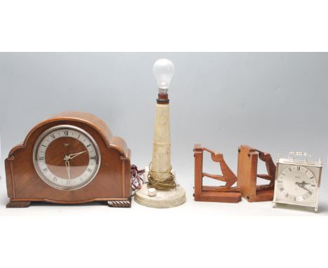 A group of vintage retro items to include a Smiths Sectric mantel clock with an electric movement, Bakelite lamp base, Art De