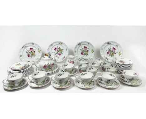 PART SPODE TEA SERVICE, 'Marlborough sprays', comprising seven tea cups and saucers, five coffee cups and two saucers, fourte