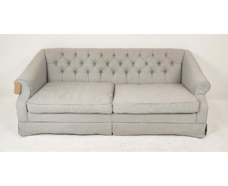 EICHHOLTZ SOFA, light grey upholstery with a buttoned back, 203cm W x 94cm D x 73cm H. 