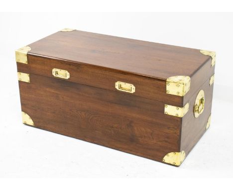 TRUNK, 20th century Chinese Export teak, camphorwood and brass bound, 48cm H x 102cm W x 51cm D. 