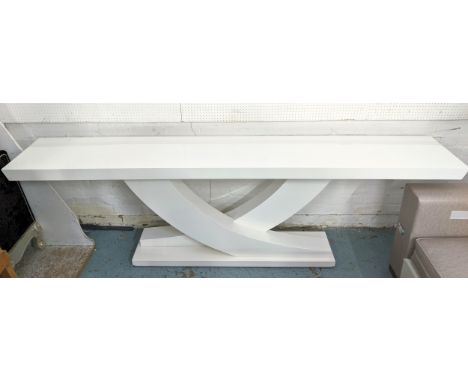 CONSOLE TABLE, contemporary white lacquered design, 260cm x 45.5cm x 81cm. 