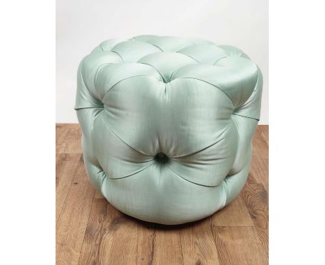 POUFFE, deep buttoned with light turquoise upholstery, 45cm H x 54cm W. 