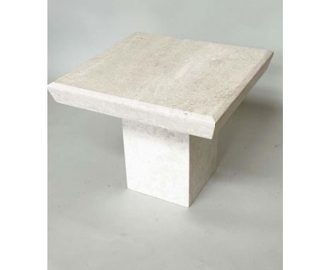 TRAVERTINE LAMP TABLE, 1970 Italian marble square with plinth support, 60cm x 60cm x 51cm H. 