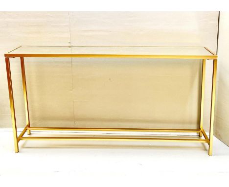 CONSOLE TABLE, gilt metal and glass, 79cm x 152cm x 25cm. 