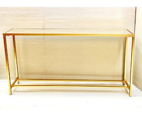 CONSOLE TABLE, gilt metal and glass, 79cm x 152cm x 25cm. 