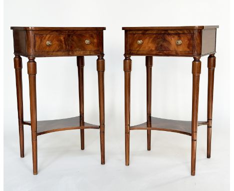 LAMP TABLES, a pair, Regency style flame mahogany each with drawer and undertier, 38cm x 33cm x 67cm H. (2) 