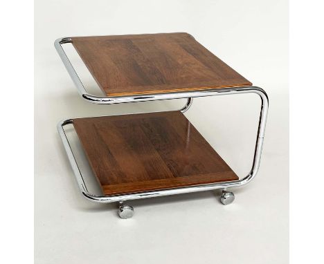 LAMP/DRINKS TABLE, Scandinavian mid 20th century hardwood and chrome cantilever by Averskogs Industries Sweden, 71cm x 65cm x