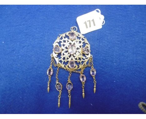 YELLOW METAL AND AMETHYST PENDANT