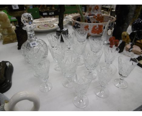 ROYAL DOULTON SET OF 14  GLASSES AND A CRYSTAL DECANTER