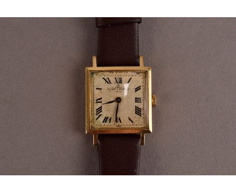 A vintage 18ct gold Baume & Mercier lady’s wristwatch, having square case and dial with Roman numerals, no. 38170.1 and 36943