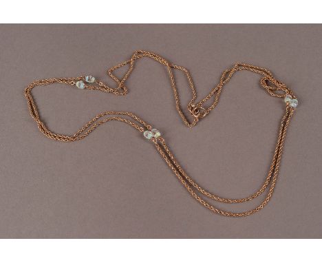 A vintage 9ct gold two strand necklace, the rope twist lengths set with opal and cut glass beads, approx. 13gSome damages pre