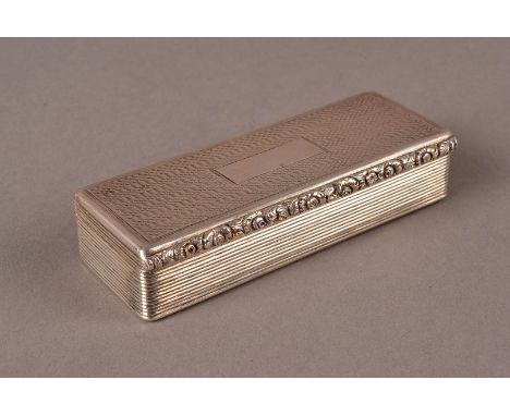 A Georgian period silver snuff box, the long rectangular engine turned box with floral design clasp, gilt interior, bearing h
