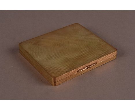 A fine modern 9ct gold cigarette box by W.H.M, the square form with engine turned exterior and chased opening clasp, hallmark