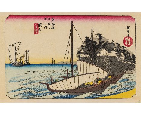 NO RESERVE Hiroshige (Ando) Tokaido 53, 55 colour-woodblock prints, lacking pictorial map, light marginal browning, some fold