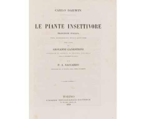 NO RESERVE Botany.- Darwin (Charles) I Movimenti e le abitudini delle piante ramplicanti, Turin, Unione Tipografico-Editrice,