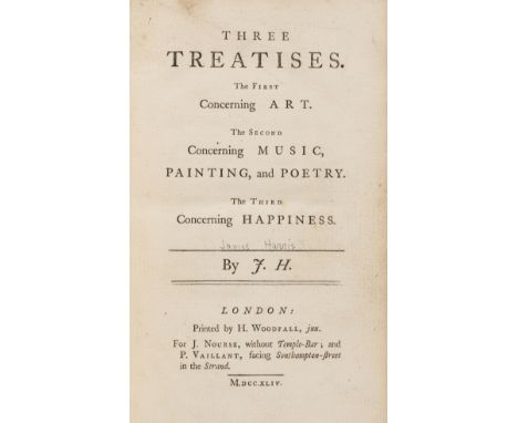 NO RESERVE Harris (James) Three Treatises. The First concerning Art. The Second concerning Music, Painting, and Poetry. The T