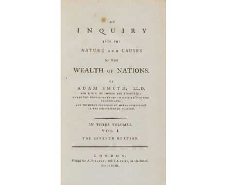 Smith (Adam) The Wealth of Nations, 3 vol., occasional light foxing, contemporary mottled calf, gilt spines, lacking original