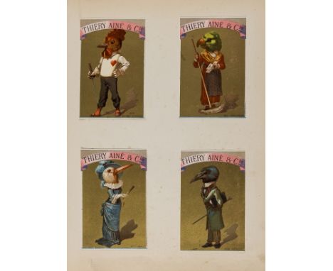 Trade cards.- Album of Victorian trade cards and scraps, including a series of trade cards depicting maps and foreign currenc
