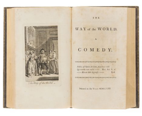 Baskerville.- Congreve (William) The Works, 3 vol, engraved portrait frontispiece and 5 plates, foxing, contemporary mottled 
