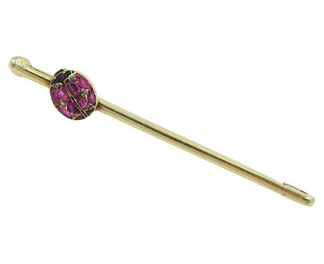 Late 19th/ early 20th century 14ct gold vari-cut ruby, diamond chip and enamel ladybird brooch