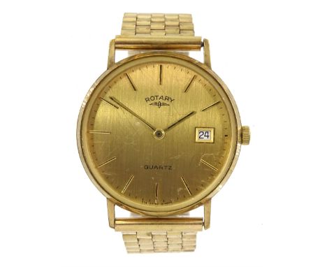 Rotary 9ct gold gentleman's quartz wristwatch, with date aperture, on 9ct gold strap, hallmarked