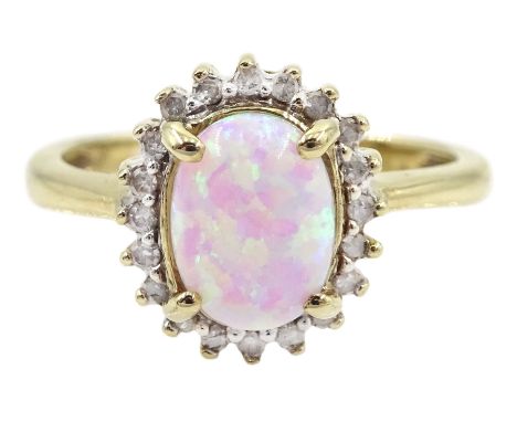 9ct gold opal and diamond cluster ring, hallmarked