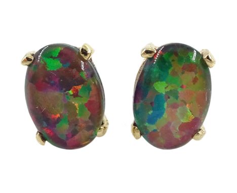 Pair of gold oval opal triplet stud earrings, stamped 9ct