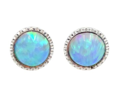 Pair of silver circular opal stud earrings, stamped 925