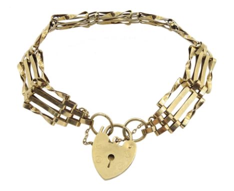 9ct gold four bar gate bracelet, hallmarked, approx 9.65gm