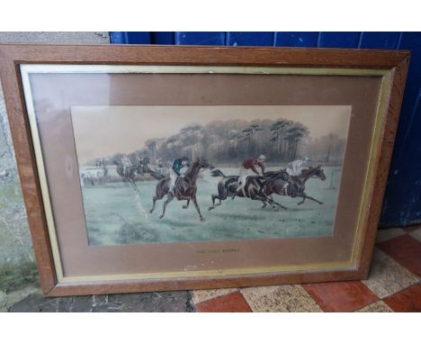 Four Victorian hunting prints, The Preliminary, The First Fence, The Water Jump and The Last Hurdle, 12.5ins x 23ins