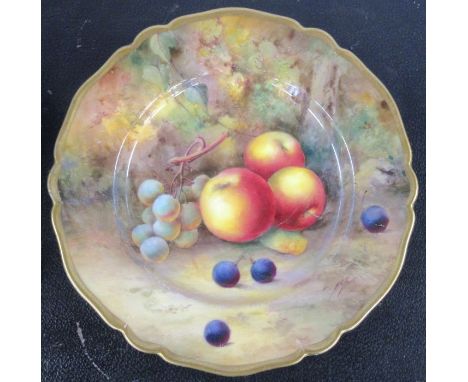 A Royal Worcester plate, decorated with fruit to a mossy background by H H Price, af, diameter 8.75ins